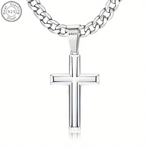 New stainless steel Cuban chain cross pendant necklace, fashionable and minimalist party accessory pairing, Anniversary Christmas Gift, Gift Box
