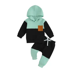 Baby Boy Clothes Fashion Hoodie Outfits Hooded Contrast Color Tops Hoodies Sweatpants Kids Toddler Boys Pants Clothing Sets