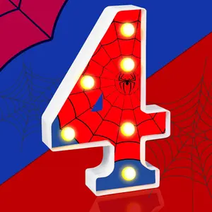Spider Birthday Party Decoration,Spider LED Number Lights Decoration,Spider Theme Light Up Numbers for  Birthday Party(Number 4)