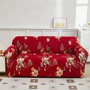 Red Botanical Floral Sofa Slipcover | Large Watercolor Blooms on Rich Ruby Base