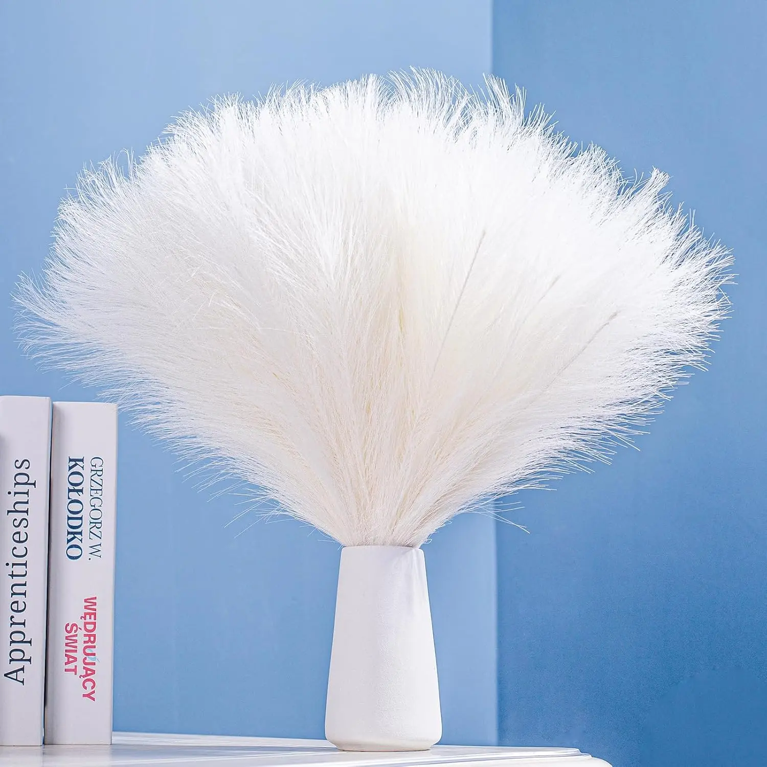 10 Stems White Pampas Grass Fluffy - 17.7" Faux Pampas Grass Decor Small Fluffy Pompas Floral Arrangement and Vase Filler for Boho Home Wedding Mothers Day Decoration
