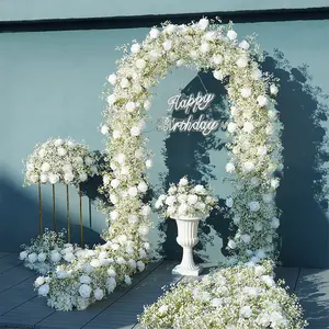 S-A7672 2pcs/set Luxury White Rose Babybreath Wedding Event Decor Door Arch Flower Row Arrangement