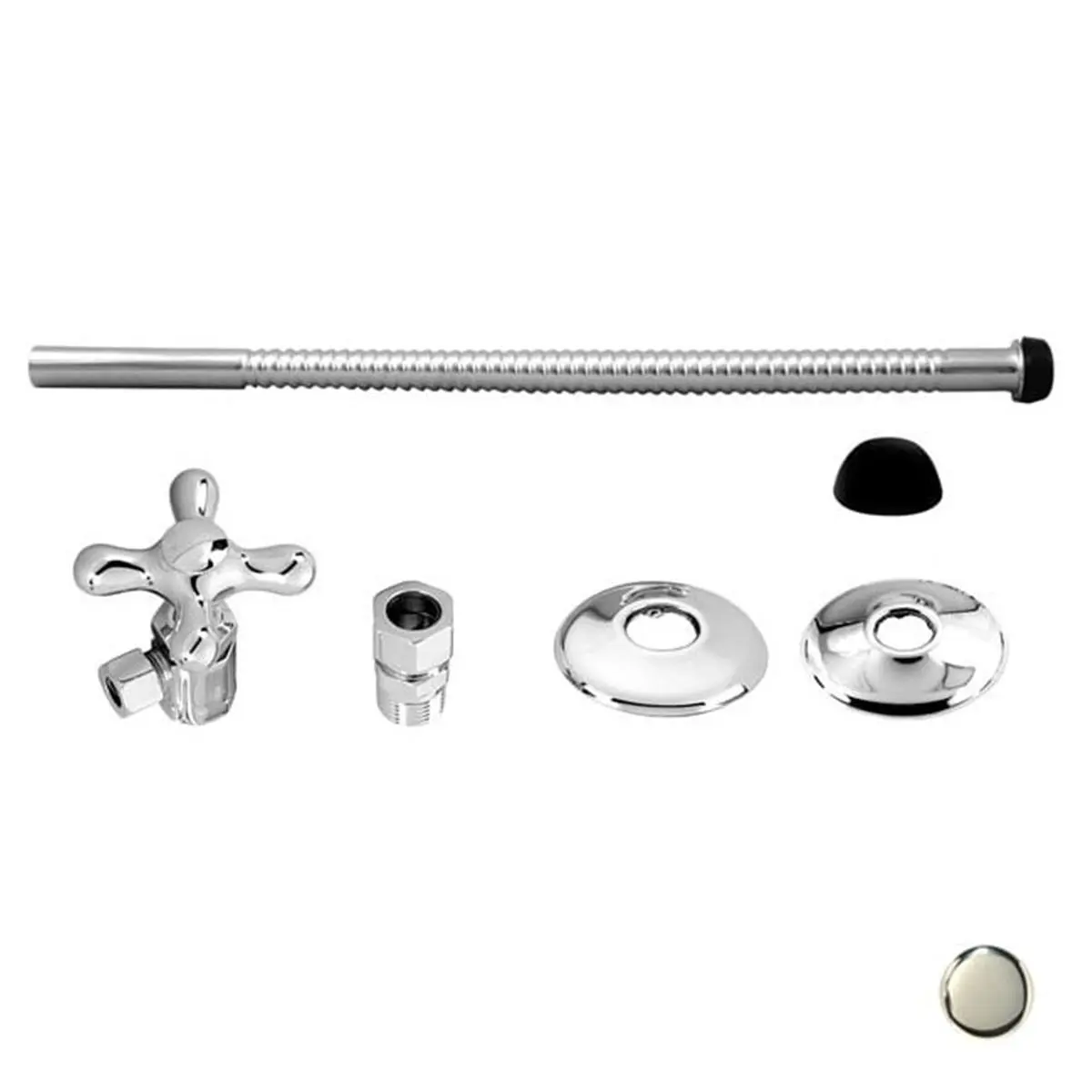 Westbrass Polished Nickel Universal Toilet Installation Kit with Cross Handle, 1/2" IPS Sure Grip Brass Flange, 1/2" OD x 12" Corrugated Riser, 5/8" ID Sure Grip Brass Flange
