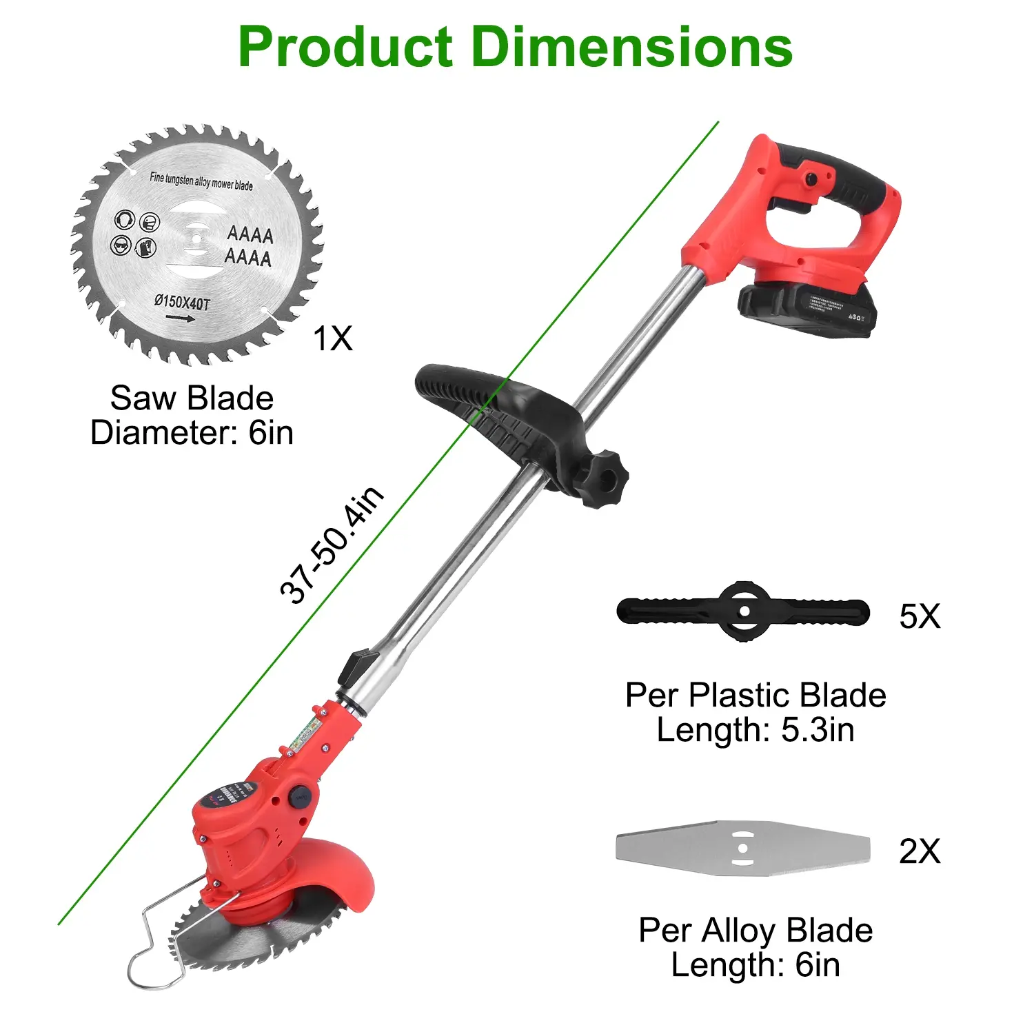 Powerful 8000 rpm telescopic weed trimmer/barbedless lawn mower/brush trimmer with 37" to 50.4" adjustable poles for garden yards