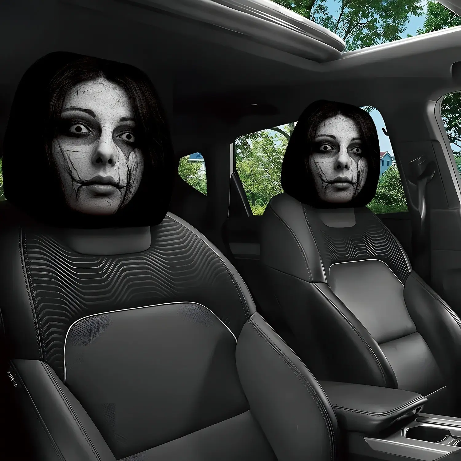 2-Pack Ghost Print Car Headrest Covers, Washable Durable, Fashion Seat Protector, Car Seat Protectors, Fits Cars Trucks Suvs, Easy Installation, Car Accessories
