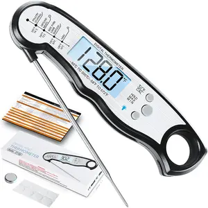 Digital Instant Read Meat Thermometer, Waterproof Instant Read Food Thermometer for Cooking and Grilling, Kitchen Gadgets, Accessories with Backlight & Calibration for Candy, BBQ Grill, Liquids, Beef, Turkey