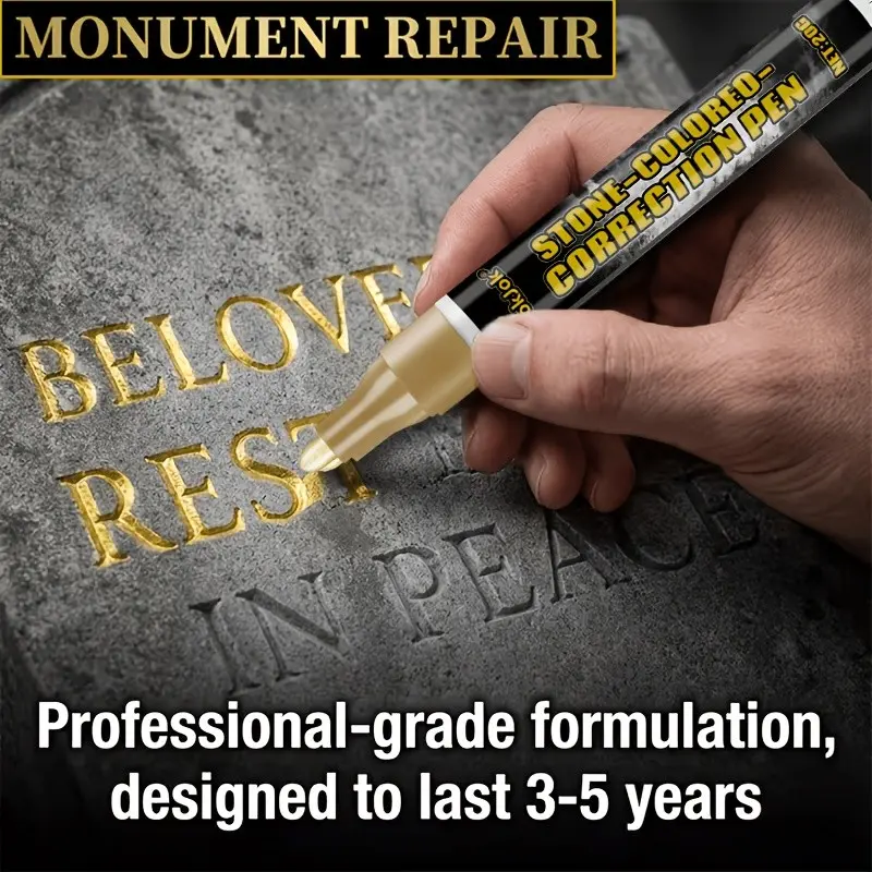 Quick-Drying Headstone Lettering Restoration Pen, Weatherproof Quick-Dry Oil-Based Fine Tip, Fade-Resistant, Ideal for Cemetery Maintenance, Inscription Repair