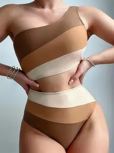 Women's Fashion Elegant Color Block Spaghetti Strap One-Piece Swimsuit, Casual Beachwear Swimwear, Swimsuit Style, Comfortable & Stylish Design