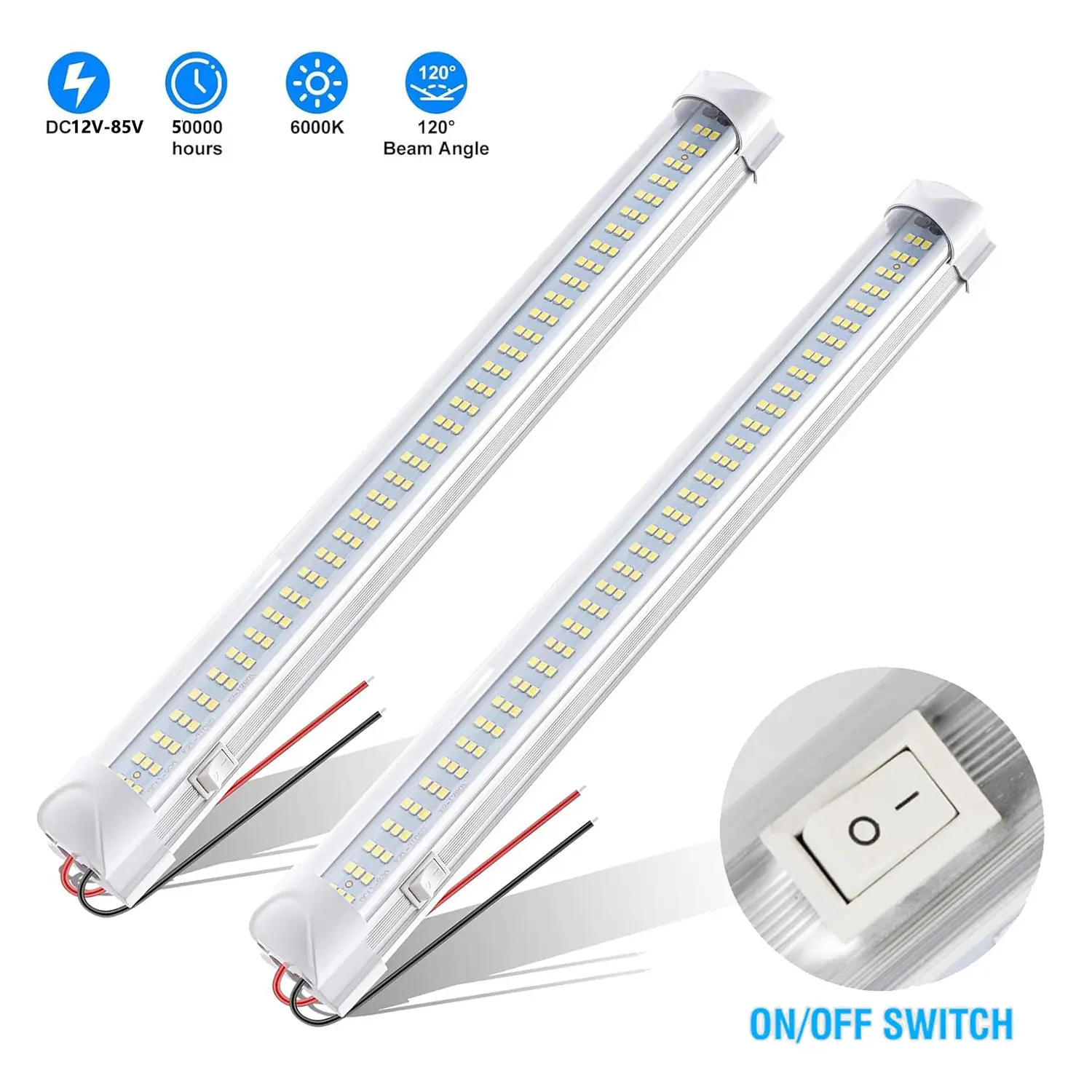 Dazone 12V/24V 13" LED Interior Light Bar With ON/Off Switch 6000K Waterproof 108 LEDs Strip Light for Van Lorry RV Motorhome Truck Trailer Cabinet Camping