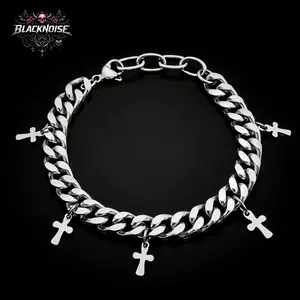 Dark Cross Cuban Link Bracelet – Stainless Steel Punk Goth Chain