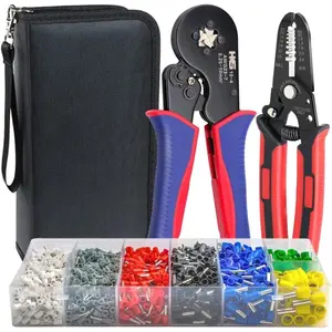 Ferrule Crimping Tool Kit - Square Ferrule Crimper Plier (AWG 23-7) with Wire Stripper & 1900 count Wire End-Sleeves Terminals Kit