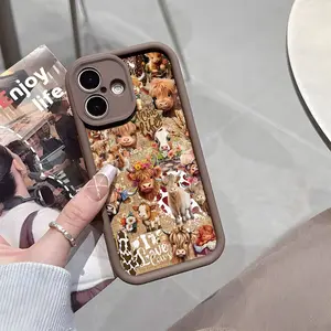 Highland Cow Flowers Cute Aesthetic 2D Printing Aesthetic Phone Case Compatible with iPhone 17 Pro Max 16 16e 15 14 Plus 13 12 Mini 11 Air X XS Soft Durable TPU Cover