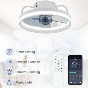 Modern Fan Light, 55W Black/White LED Indoor Ceiling Fan Lamp, Remote/App-Controlled Dimming, Hardwired Installation, For Dining Rooms, Bedrooms, and Living Rooms, Simple Fan Ceiling Light, Indoor Room Lights