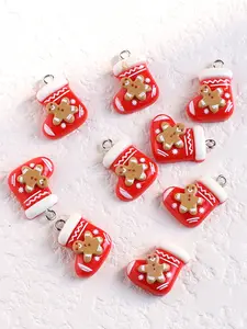 10pcs Christmas Charm Set Festive Gingerbread for Man & Socks Resin Charms for Jewelry Making - Perfect for Earrings, Necklaces, Bags,Crafts, Best for Christmas