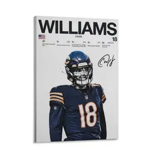 Flash Sale: Caleb Williams Chicago Bears Canvas Wall Art Print, Framed (Wood Frame) or Unframed, NFL Draft Pick Heisman Trophy Winner Sports Poster, Bedroom, Living Room, Office, Game Room Decor, Ideal Gift for NFL Fans, Waterproof, Moisture Proof