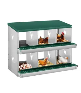 6-Compartment Chicken Nesting Box, 2-Tier Galvanized Steel Egg Laying Box with Large Vented Holes, Wall-Mountable Design, Easy Egg Collection & Cleaning for Chickens - Green