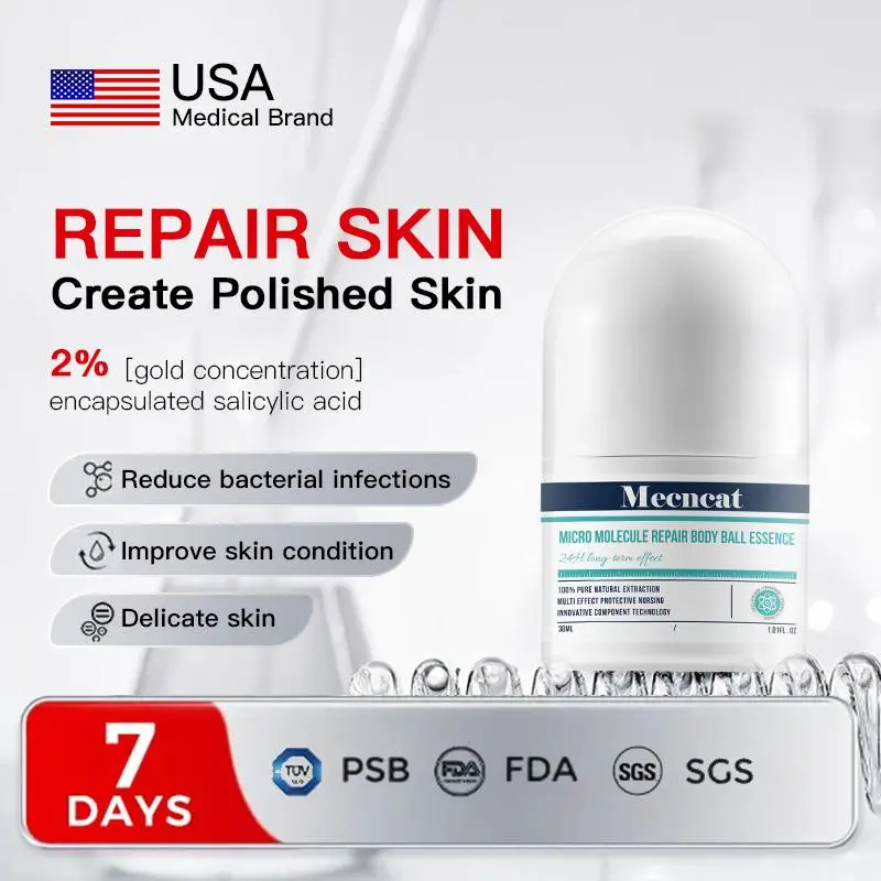 Mecncat Multi-effect Repair Care Roller Micro-molecular Essence with 2% Gold Concentration Salicylic Acid for  Skin Care Elastic Firming Ampoules Exfoliant Ampoule