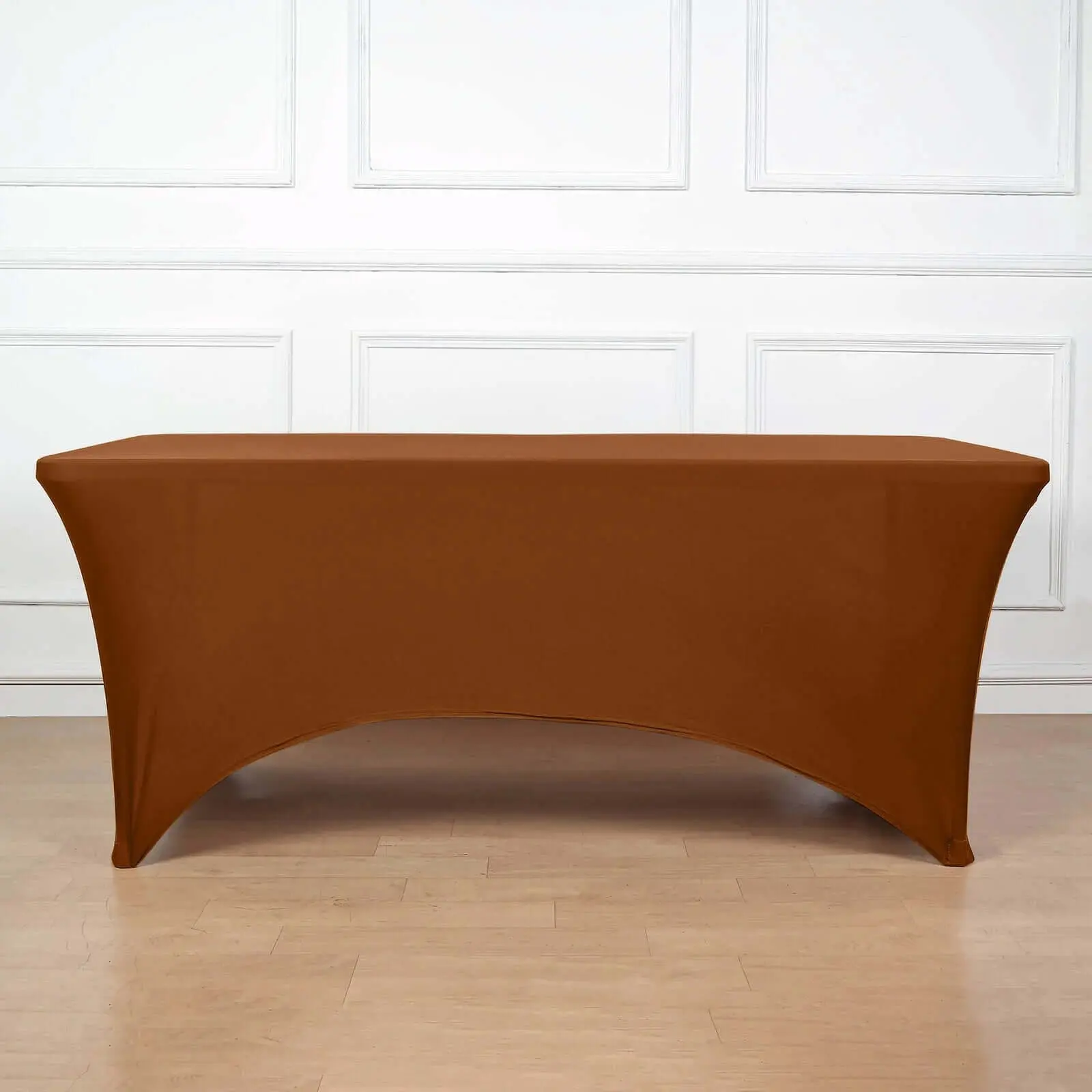 Durable 6ft Cinnamon Brown Fitted Stretch Spandex Rectangle Tablecloth - Wrinkle-Free, Ideal for Wedding, Graduation, Christmas, Birthday Outdoor Table Use, Photo Booths