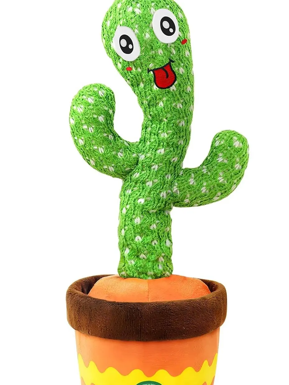 Dancing Cactus Interactive Toy with LED Lights, Reusable USB Cord, Includes 60 Unique Popular Songs for Kids, Green Color