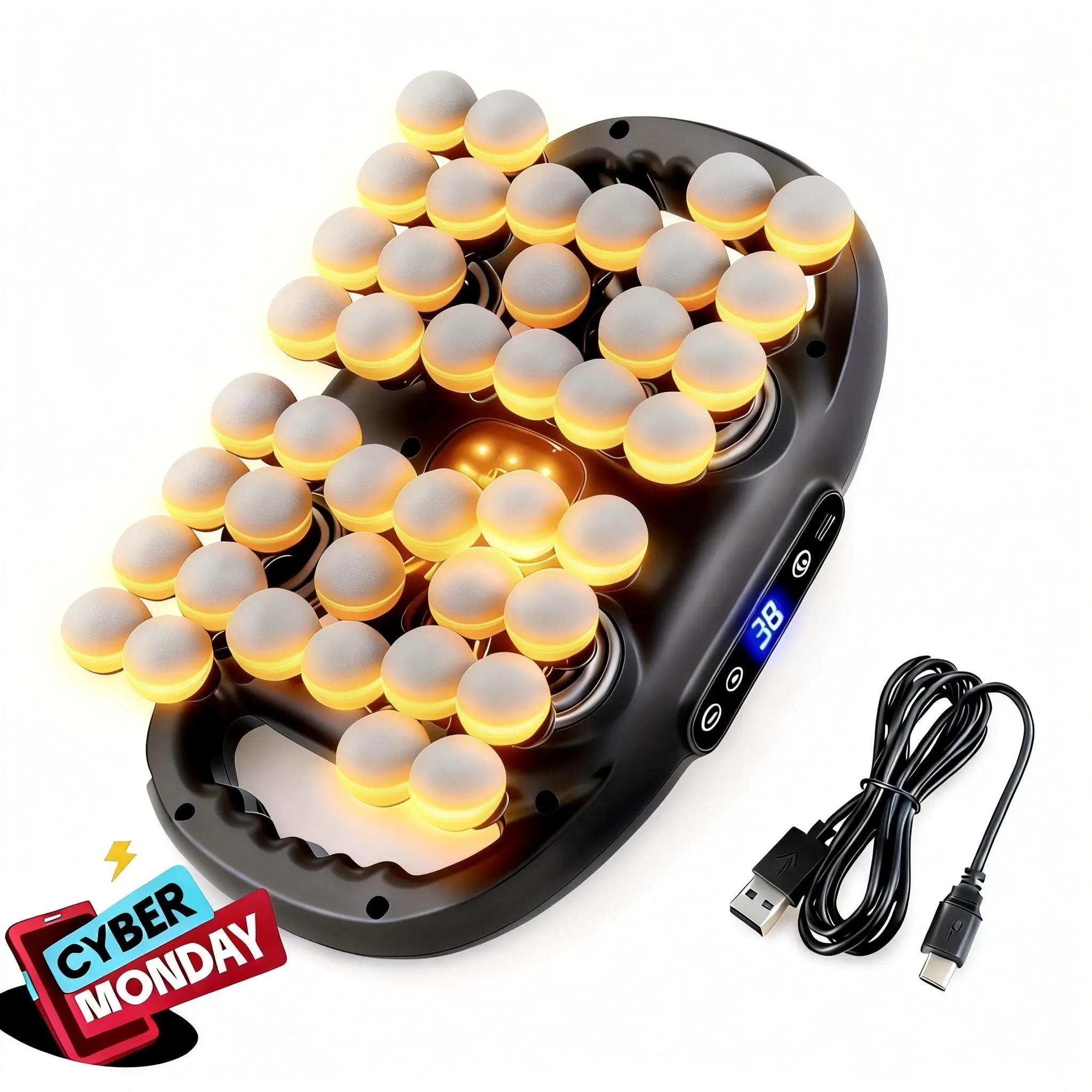 42-Head Multi-Functional Massager: 10 Levels, 9 Modes，Features heatingfunction, rechargeable design, long battery life, relievesneck and shoulder pain, soothes muscle fatigue, providesdeep relaxation,  Massager Portable Body with Handles