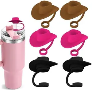 10mm Silicone Hat Straw Cap - Straw Toppers for Cups 30 40 Oz, Funny Cute Straw Cap Cover, Cup Accessories Straw Covers for Stanley, Valentine's Gift To Boy Girl (Red cowboy hat)