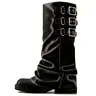 Women's Padded Knee High Leather Heel Boots - Western Cowboy, Wide Calf, Square Toe, Chunky Comfortable Heels, Buckle Accent, Soft Anti-Slip Rubber Sole, Biker Rider Style Footwear, Walking Shoes (Brown, Beads Accent)