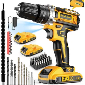 21V with 2 Batteries and Charger, 25+1+1 Setting with 26 Acessories,-in 3/8'' Chuck, LED Light, Max 398 in/lb Screwdriver