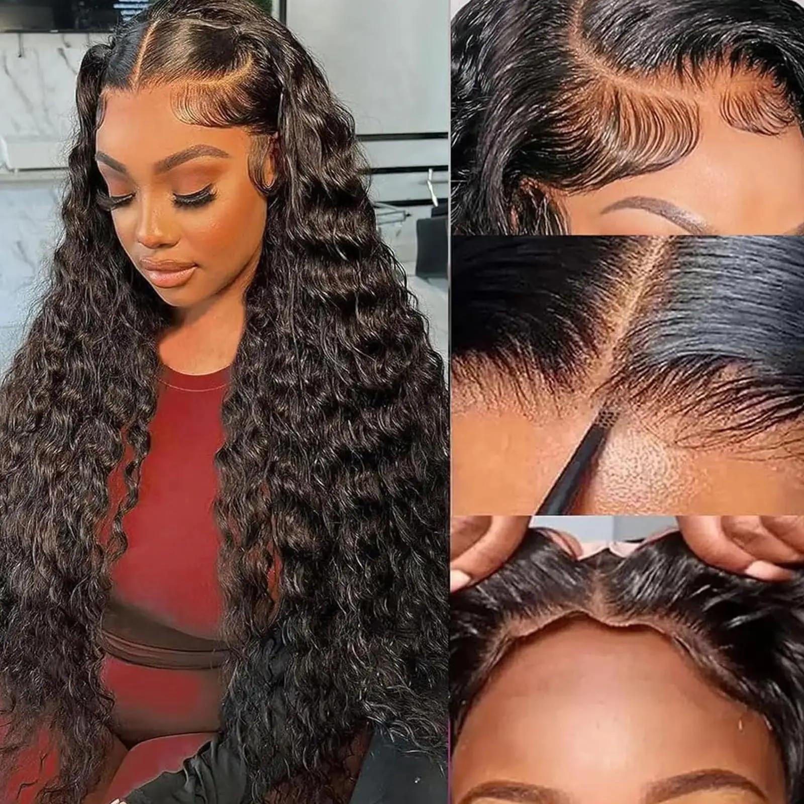BLING HAIR 30 36 Inch Deep Wave Curly 7x5 13x4 Glueless Wig Human Hair 13x6 HD Lace Frontal Wig Pre Cut Wear Go Deep Wave Front Wig 180% Density