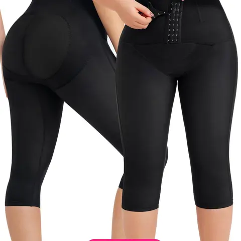 Women's Adjustable Hooks High Waist Shapewear Capris Leggings, Tummy Control Butt Lift, High Stretch Shapewear Bottoms for Daily Wear, High Waist Compression, High Compression Fit, Glute Enhancing Leggings, Shaping Capri Leggings