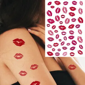1 Sheet Waterproof Lip Pattern Tattoo Sticker Red Lips Temporary Tattoo for Men Women Valentine Anniversary Dating Face Hand Neck Body Decor