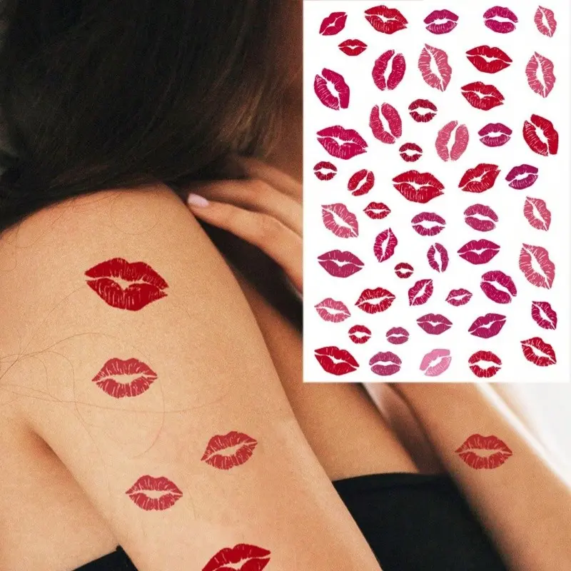 1 Sheet Waterproof Lip Pattern Tattoo Sticker Red Lips Temporary Tattoo Sticker Tattoos for Men Women Valentine Anniversary Dating Face Hand Neck Body Decor Lip Tattoo Stickers
