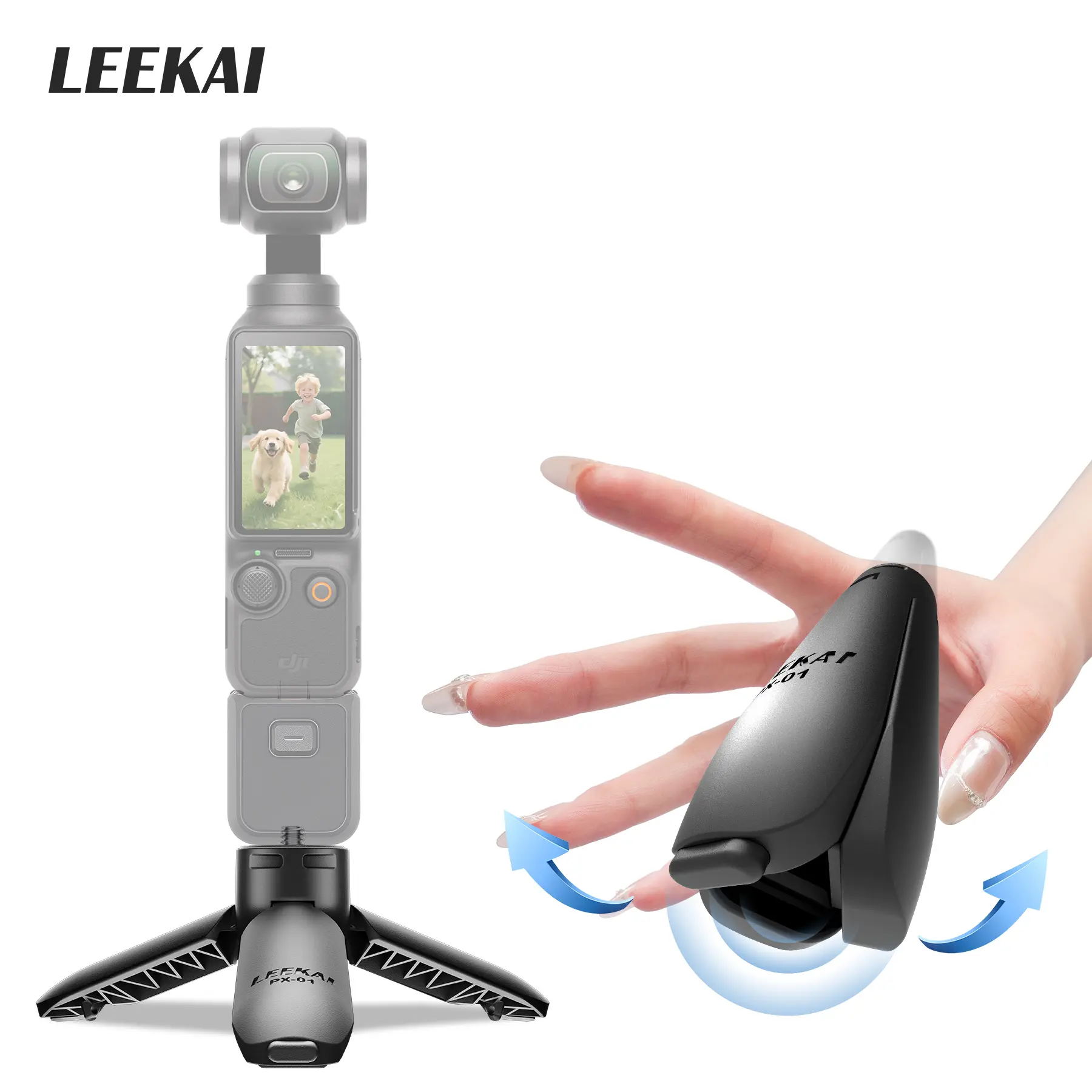 LEEKAI Auto Open Mini Tripod PX01 for Osmo Pocket 3/Xtra Muse, One Click Pop-Up Desktop Vlog Stand, 1/4" Universal Mount for Insta360 Luna Ultra X5 X4 X3, Action 6/5/4 Pro, Portable Grip for Content Creator Travel Vlog, Summer Camping Essentials