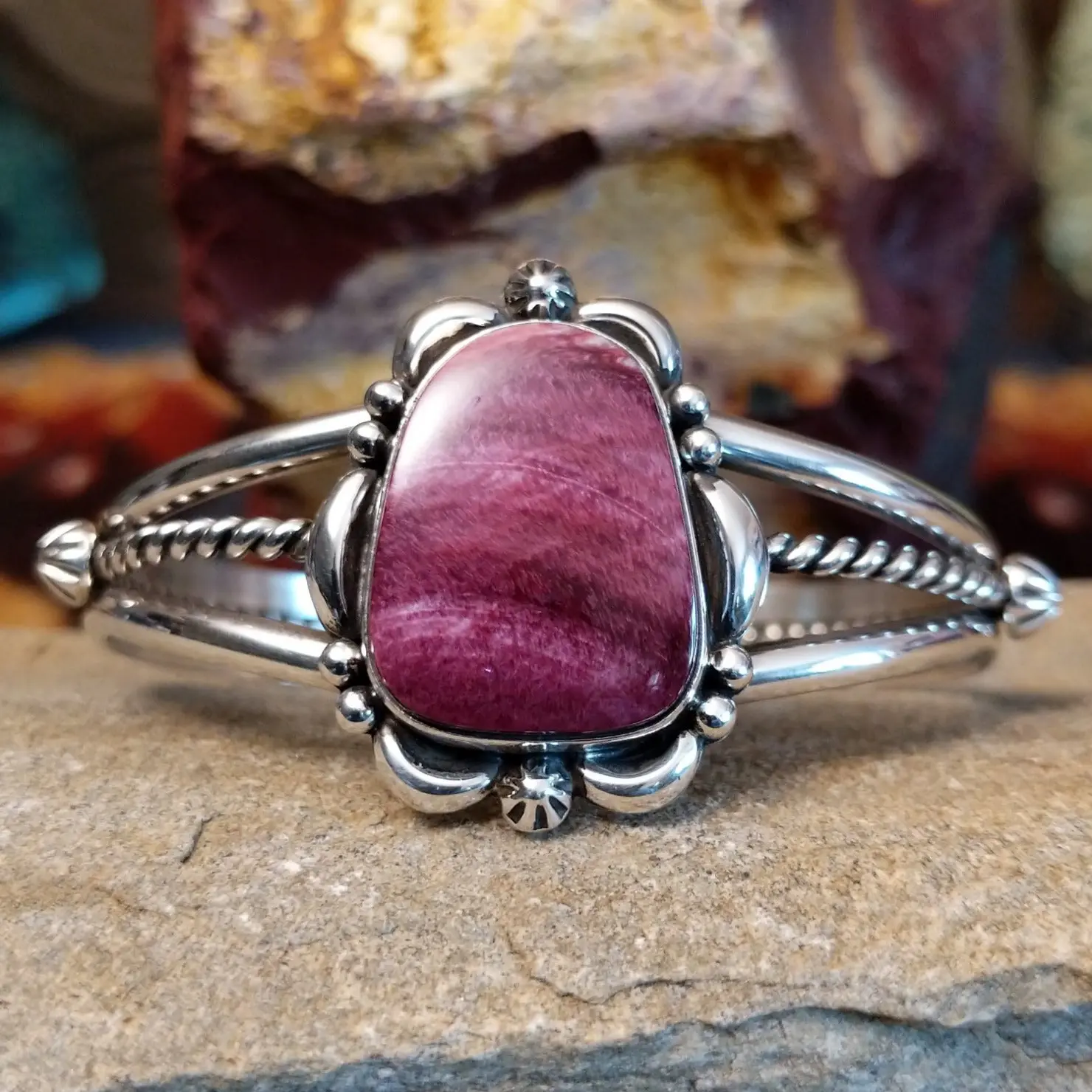 Framed Purple Spiny Oyster Shell Cuff by Murphy Platero GJ-BRC-0133