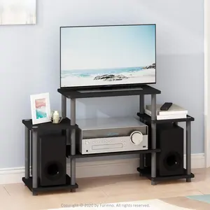 HOMLUX Turn-N-Tube No Tools Entertainment Center – Black/Grey, Modern & Easy Setup
