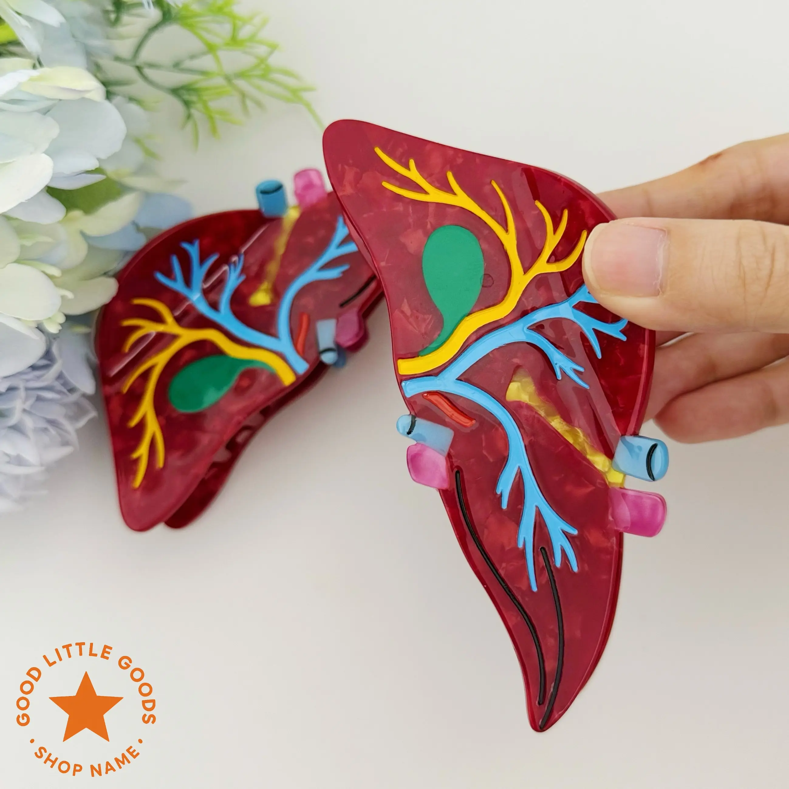 Anatomical Vein Liver Hair Claw Double-Sided Durable Plastic Clip for Women Girls Medical Professionals Internal Medicine Hepatology Doctors Nurses Premium Hair Accessory Bold Unique Design, Premium Hair Accessory for Her, Bestie, BFF