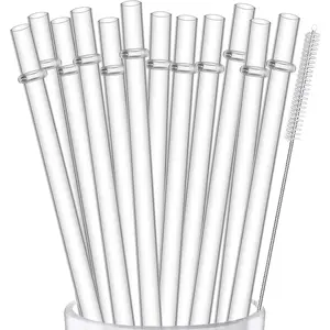 ALINK 12-Pack Reusable Plastic Clear Straws, 13 Inch Extra Long Tumbler Straws for Stanley Cups, 1 Gallon, 64 Oz 40 Oz 32 Oz Water Bottles, plus Cleaning Brush ALINK OFFICIAL