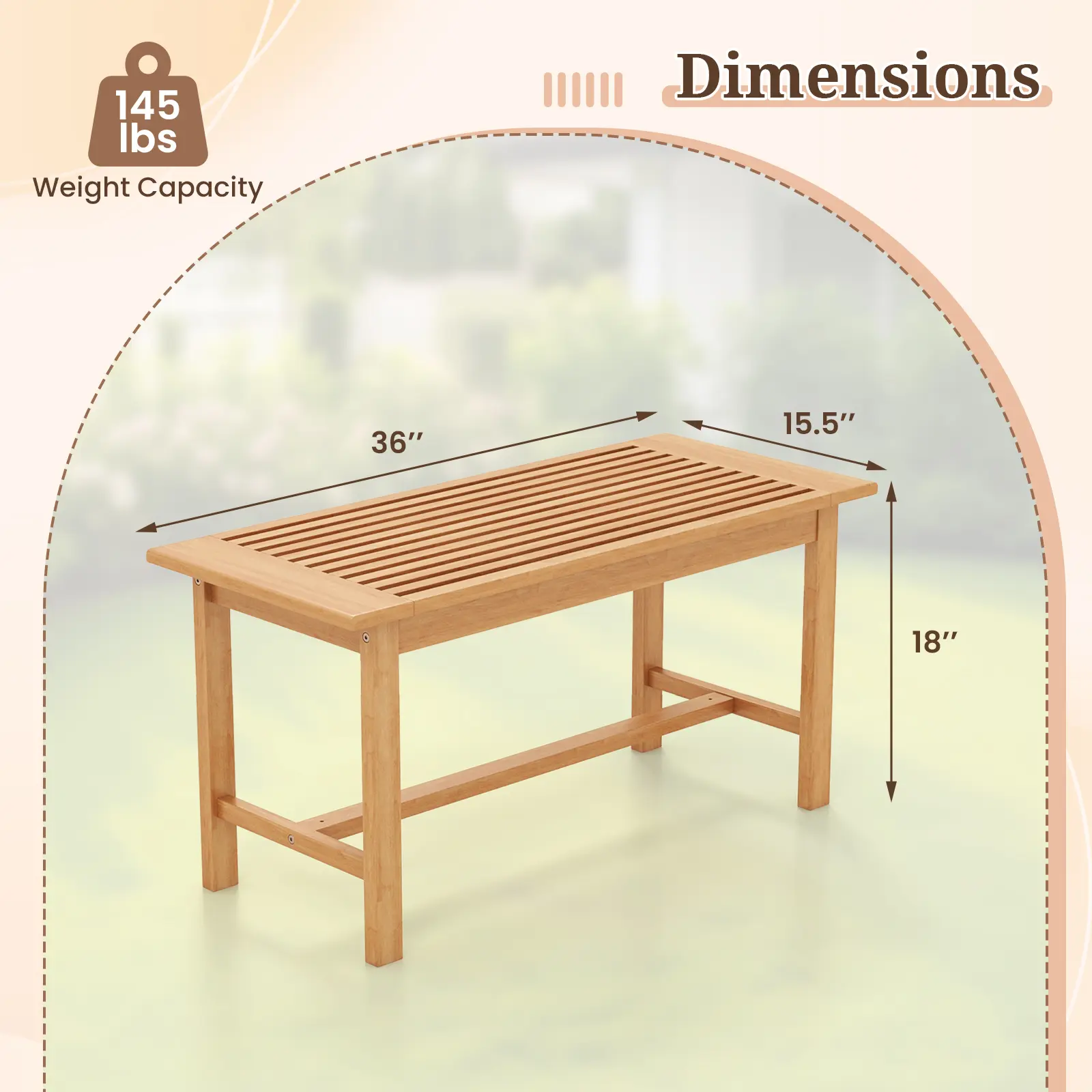 COSTWAY - Patio Coffee Table 36 Inch Rectangular Outside Side Table with Slatted Tabletop