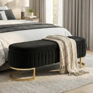 Homeokay 65“ Mid Century Ottoman Storage Bench, Velvet King Size Upholstered Tufted Bed End Bench with Storage for Bedroom Living Room Entryway