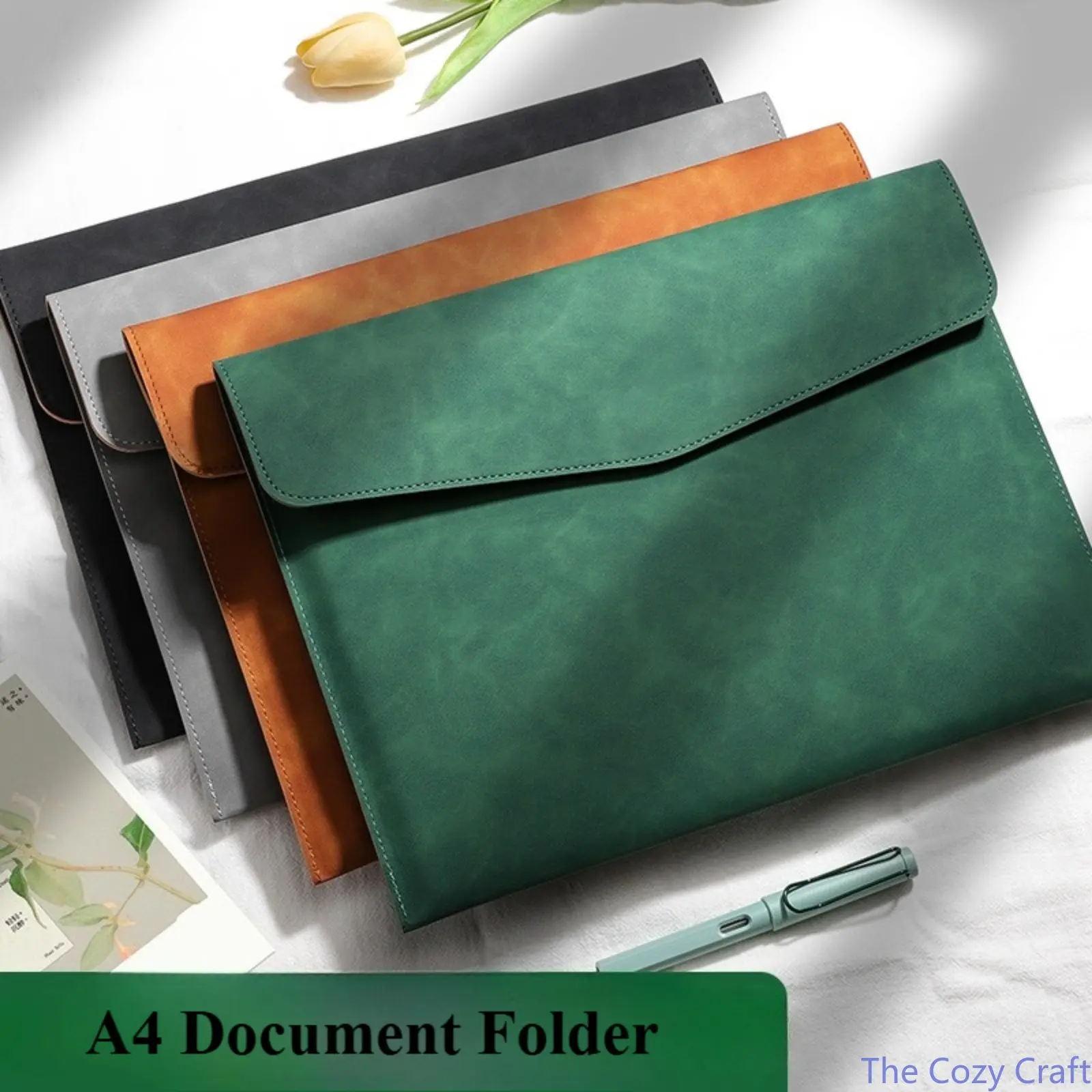 Women's A4 Leather Document Bag - Casual, Waterproof, Vintage Minimalist Flap Design with Metal Accents, Lightweight High-Capacity Office Briefcase, Durable Portable Protective Bag for Business Meetings, Travel