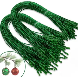 200pcs Christmas Ornaments String Hanger Green Precut Ribbon Hook for Christmas Tree Ornament Decorations with Snap Fastener