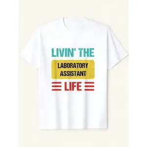 Women's laboratory assistant lifestyle Graphic T-Shirt - Short Sleeve Crew Neck Regular Fit Casual Wear | Soft & Breathable Fabric, Durable Print, Everyday Comfort, Machine Washable, casual and retro everyday wear, possibly for work or leisure in a