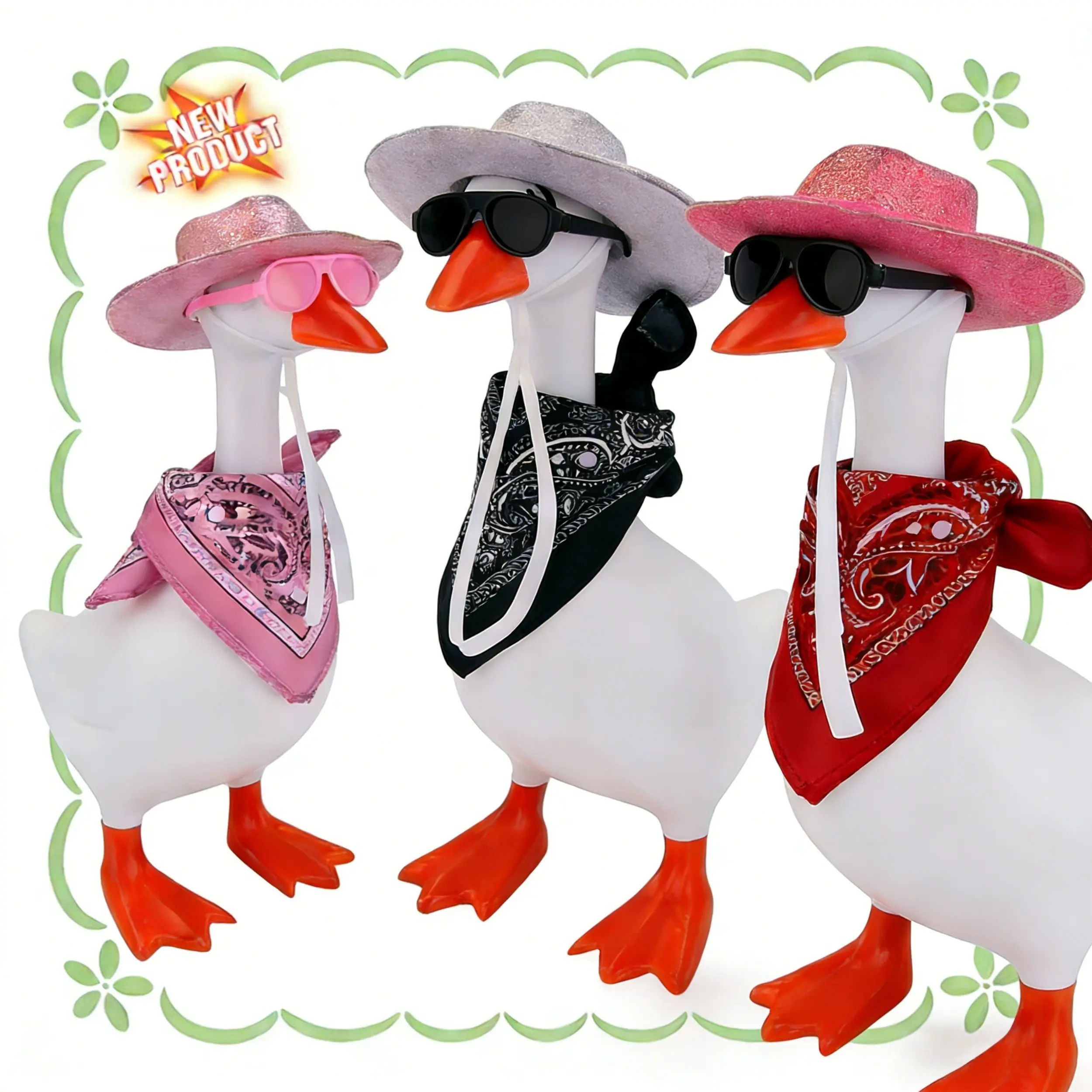 3-Set 7in Retro Western Cowboy Desk Goose Outfits - Mini Cowboy Hat, Scarf & Sunglasses, Funny Magnetic Small Goose Headwear with Secure Fit, No Wobble, Home Decor Accessory for Interior Decoration, Gift, Interior Decoration Accessories