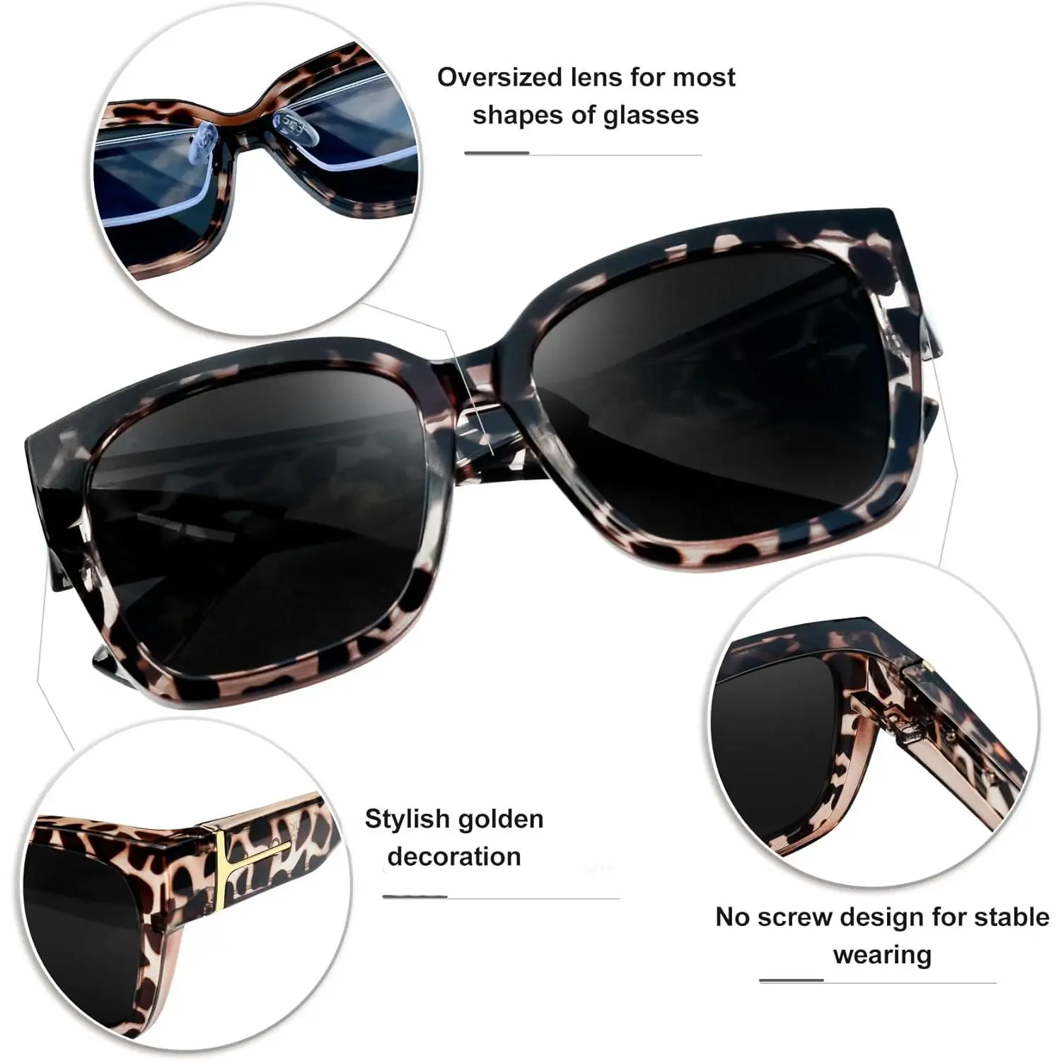 Fit Over Glasses Polarized Sunglasses for Women Men  UV Protection Square Shades
