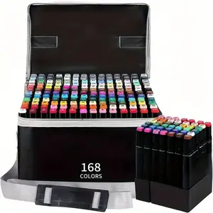 168 - Color Alcohol Markers: Double - Tip Professional Permanent Sketch Markers for Adult Coloring and Illustrations, Complete with Organizing Case