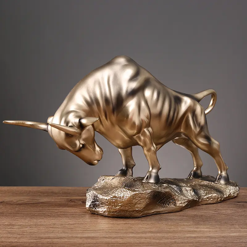 Wall Street Bull Statue, Resin Golden Bull 8.3 inch high ,Good Luck Symbol, Desk Decoration, Stock Trader Home and Study Decoration, Wealth & Power Collectible Figurines, Best Gift for The Man
