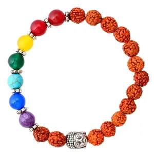 Sacred 7 Chakra Crystal Bracelets | Healing Rose Quartz & Rudraksha with Buddha Head for Yoga, Meditation & Inner Peace | Cherished Gift