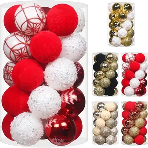 2.36In  Christmas Ball Ornaments, 25 count Red/White Flocked Christmas Tree  Decorations, for  Holiday Wedding Indoor Xmas Party Decor.