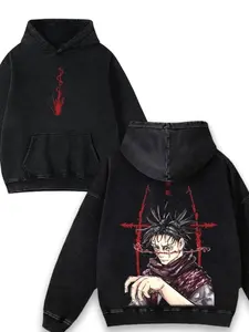 Choso Washed T-Shirt, Hoodie – Jujutsu Kaisen Blood Manipulation Reversible Print Pullover, Casual Streetwear, Washed Men'S Pullover Hoodie, Fleece Lined, Cotton Graphic Tee, Y2K Gothic Style Top, Trendy Anime Streetwear Gift Set 1FF