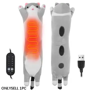 USB Powered Electric Heating Pad, USB Interface, Plush Cute Cat Throw Pillow, 5 Heat Settings, Menstrual Relief, Gift for Women & Teen Girls