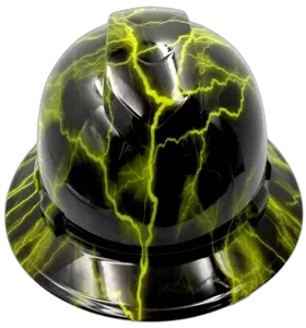Lime Green Lightning Bolts - Custom Hydro Dipped Full Brim Hard Hat